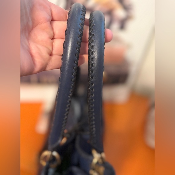 Salvatore Ferragamo Navy Gancini Braided Tote Bag VGUC - Picture 3 of 16